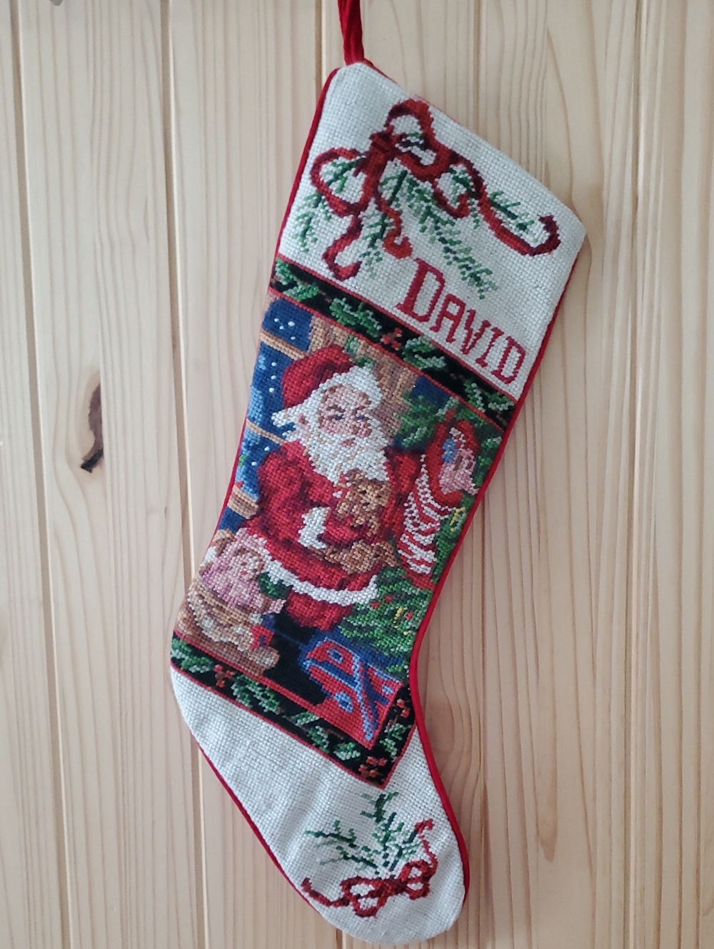 Vintage Wool Needlepoint David Stocking